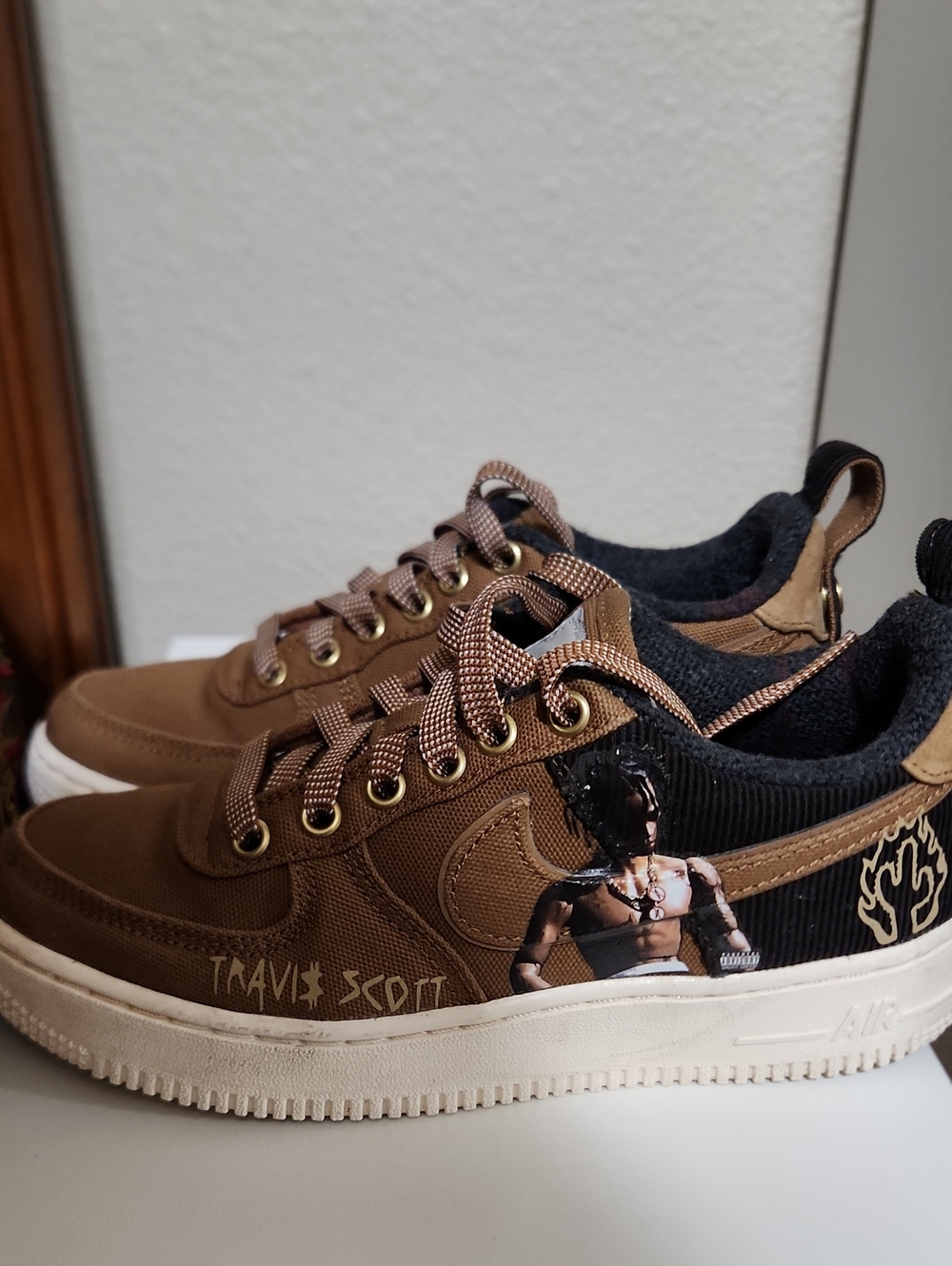 Travis Scott Brown and Black Sneakers with Graphic Detail, Carhartt, Nike